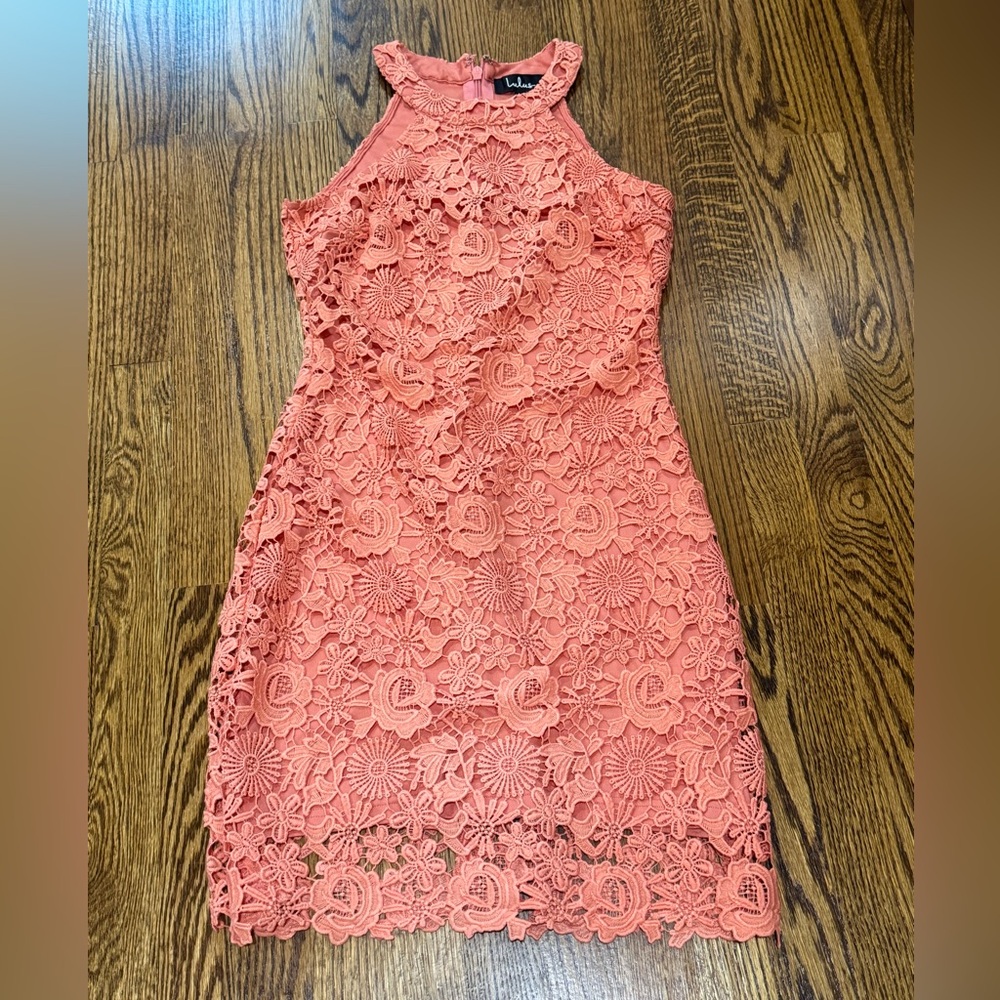 Lulu's Coral Lace Mini Dress